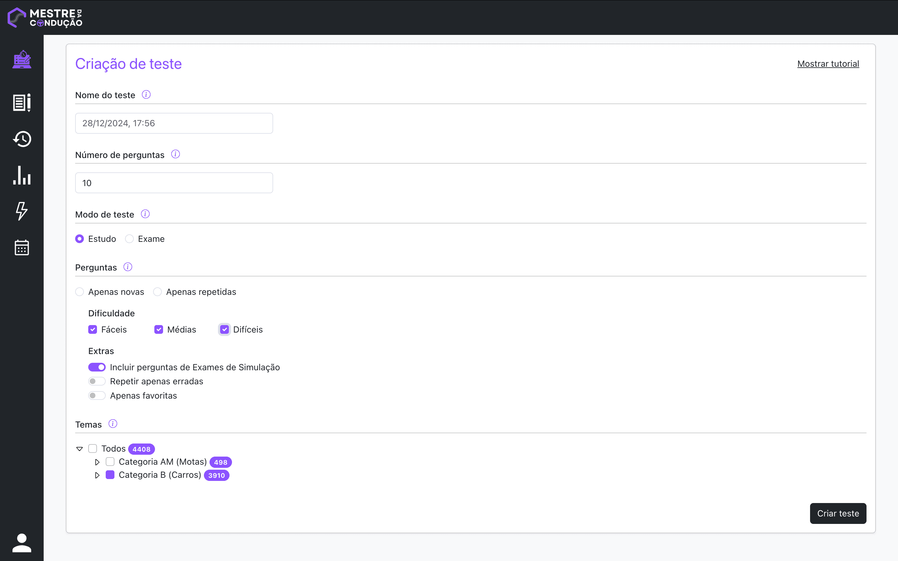 Testes Personalizados